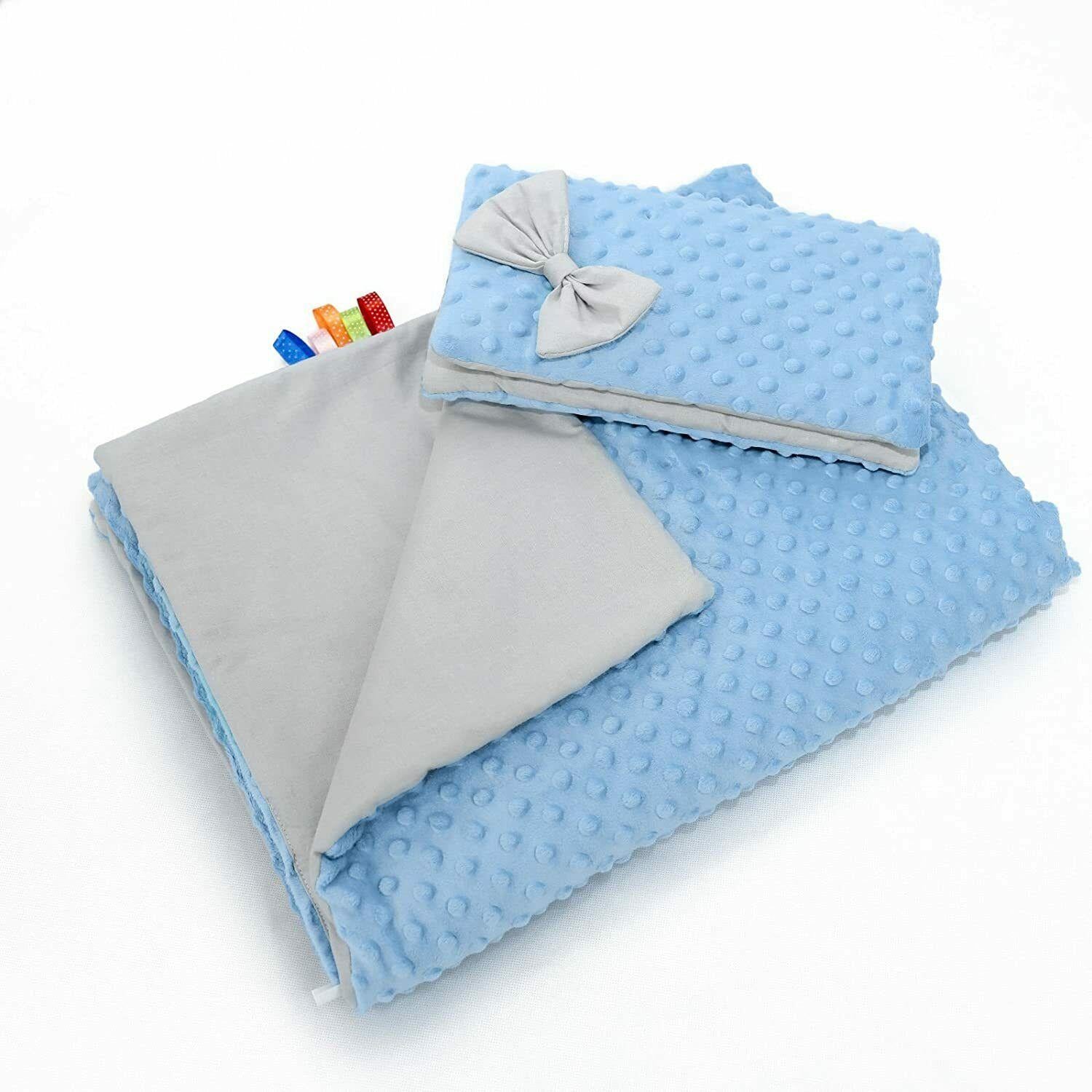 Warm Cotton Baby Blanket Dimple Quilt Pillow 100X75cm Blue - Grey