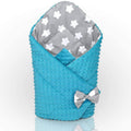 Baby Swaddle Wrap Newborn Dimple Cotton Infant Bedding Turquoise/ Big Stars On Grey