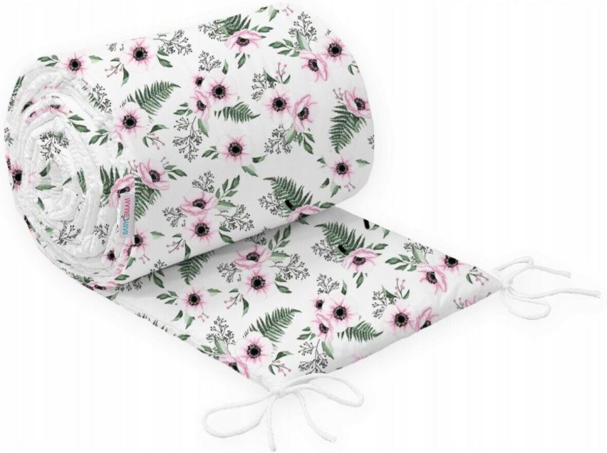 Baby padded bumper 180cm fit COT 100% Cotton Poppies