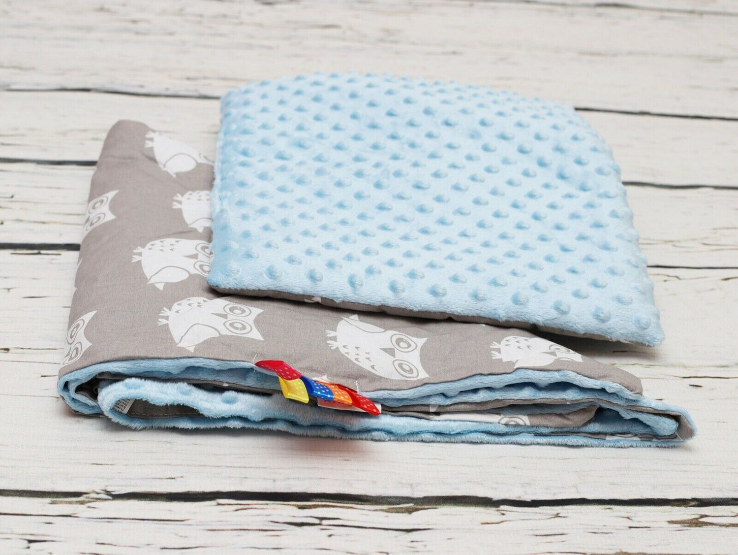 Warm Baby Blanket Dimple Cotton Quilt Pillow Double Sided 100X75cm Blue - Owls Grey