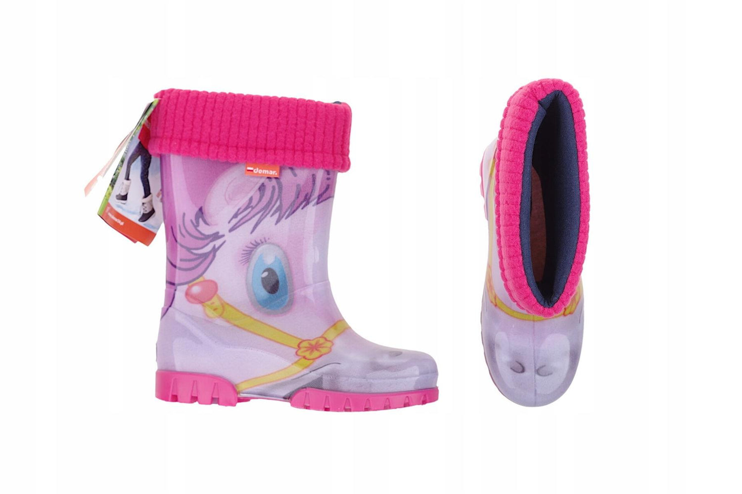 Wellies Kids Rain Snow Boots Removable Inner Lining Socks Wellington Pony