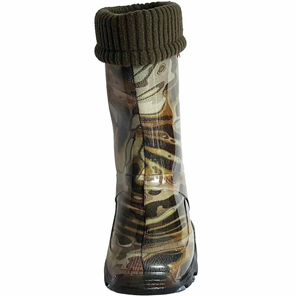 Wellies Kids Rain Snow Boots Removable Inner Lining Socks Wellington Brown Lava