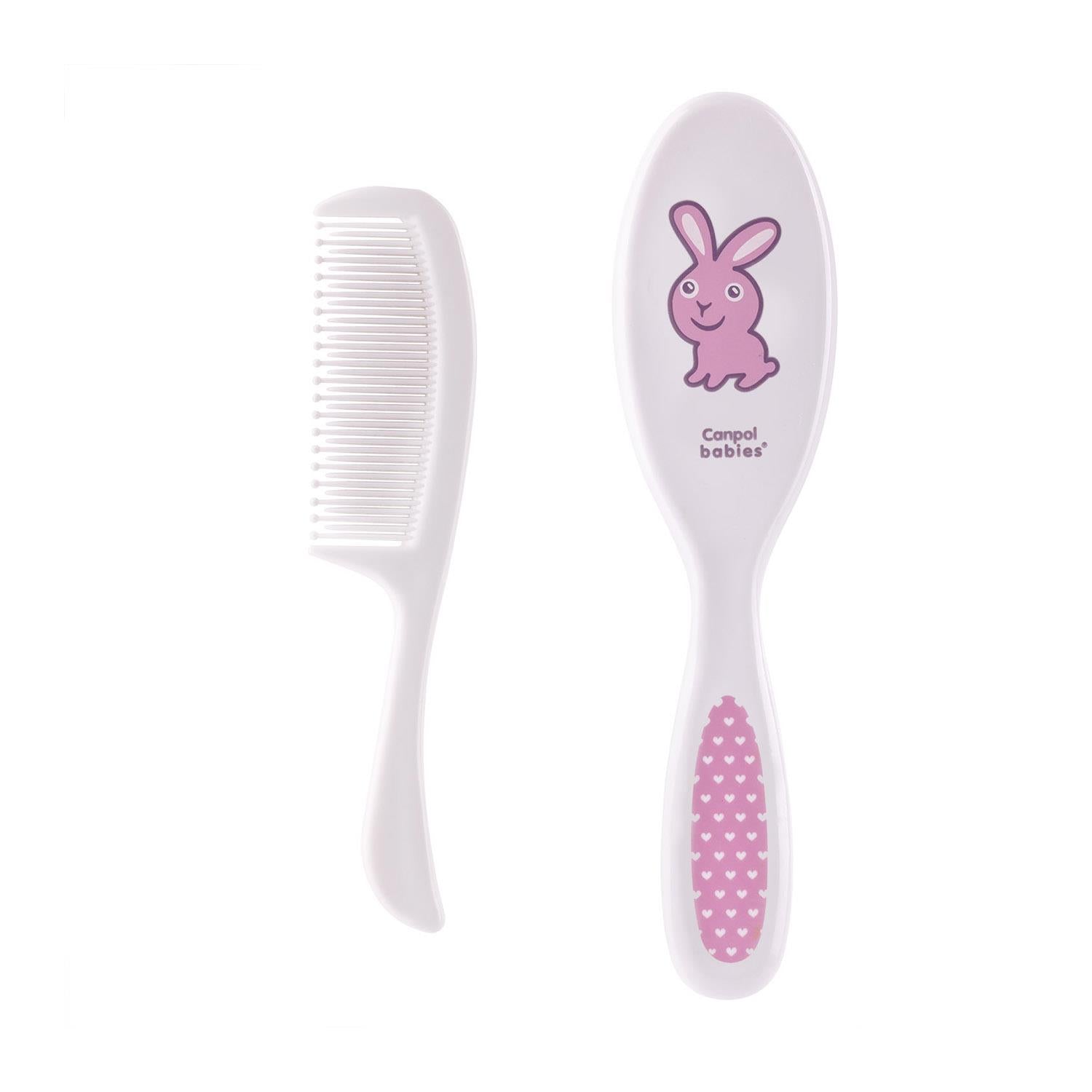 Hair Brush And Comb Canpol Grooming Set Soft Gentle 2 In 1 Pink Bunny
