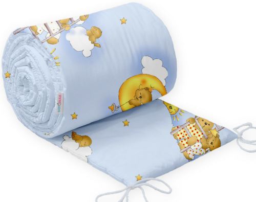 Baby 3Pc Bedding Set Pillow Duvet Bumper All-Round Fit Cotbed 140X70cm Ladder Blue