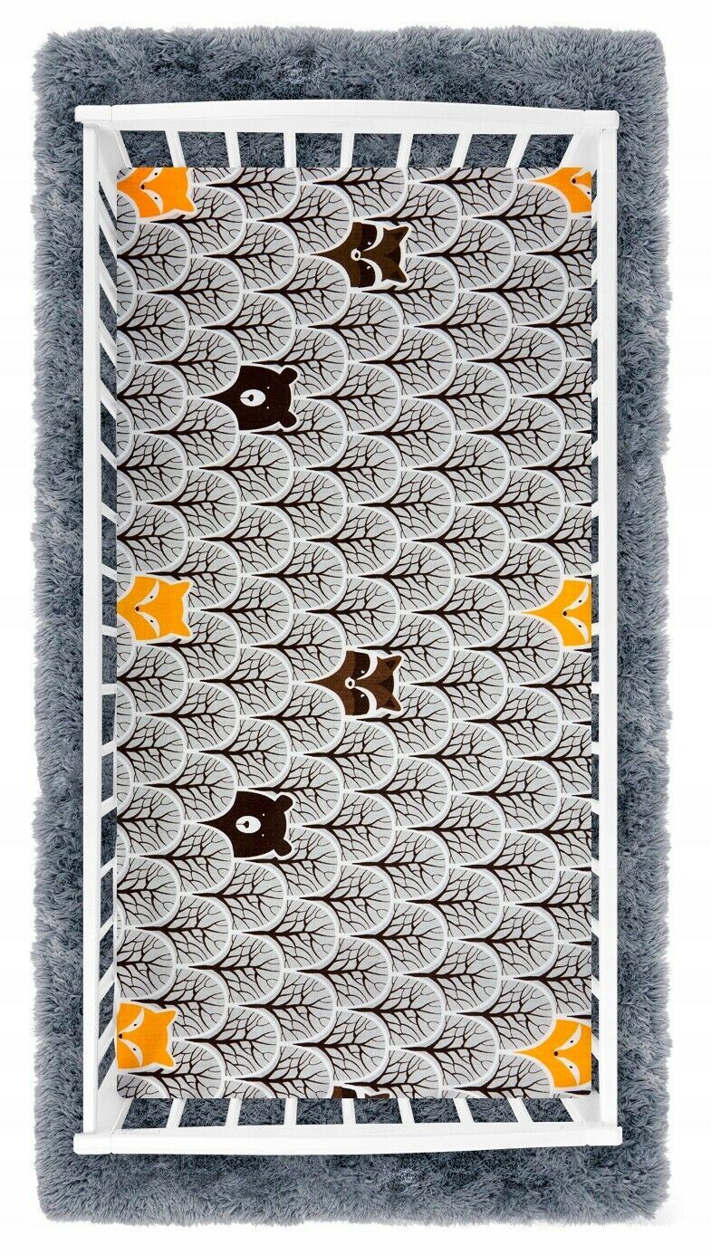 Baby Fitted Junior Bed Sheet Printed 100% Cotton Mattress 160X70cm Fox In Forest Grey