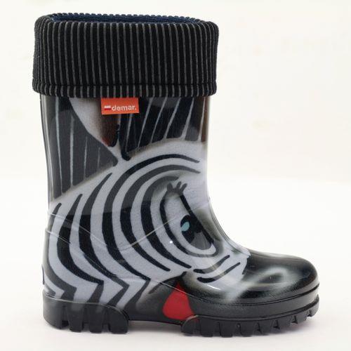 Wellies Kids Rain Snow Boots Removable Inner Lining Socks Wellington Zebra Black