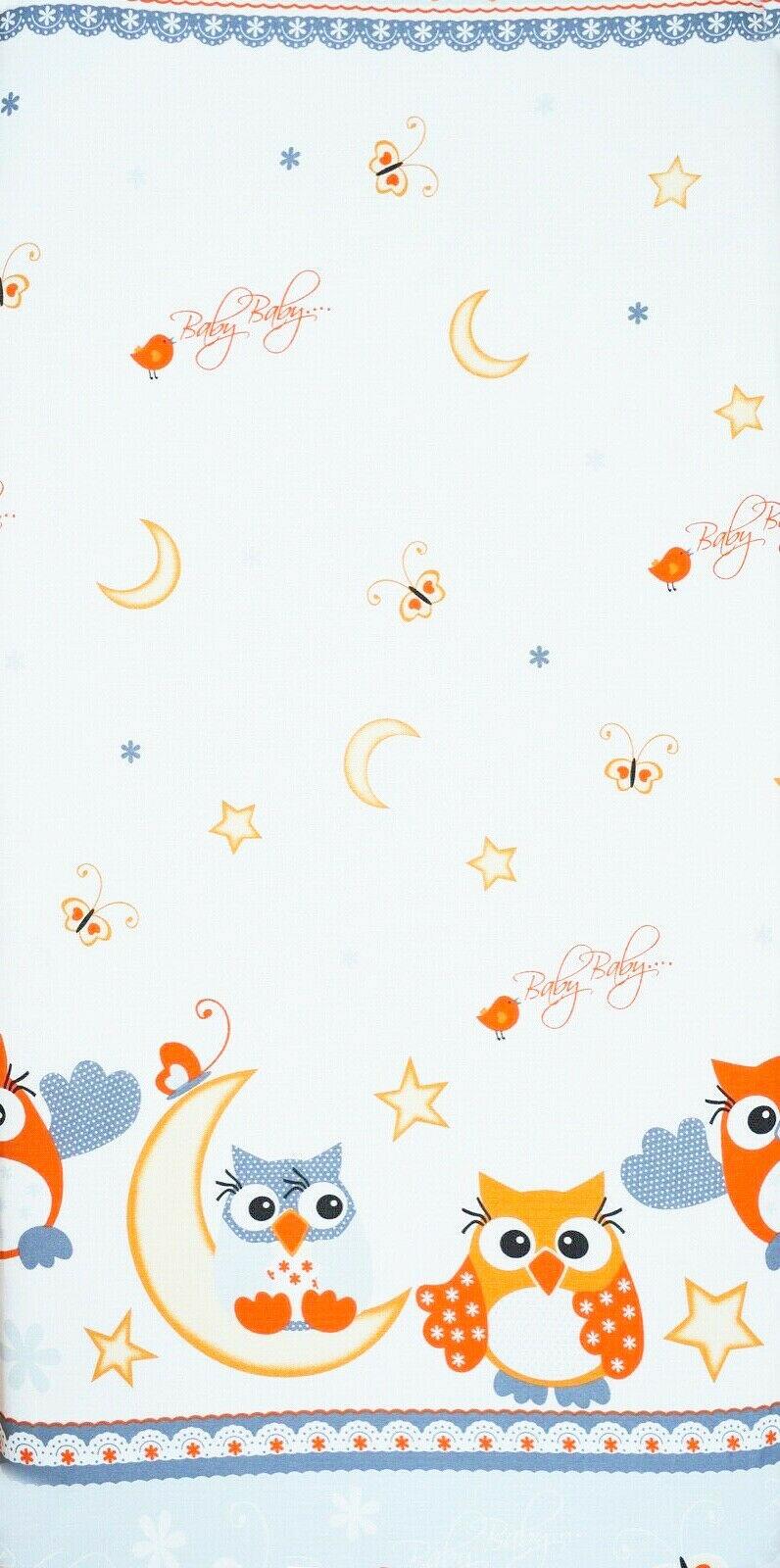 Baby Fitted Cot Sheet Printed Design 100% Cotton Mattress 120X60 cm Owls Moon Grey
