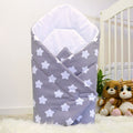 Baby Swaddle Wrap Newborn Bedding Blanket 100% Cotton Sleeping Bag Big White Stars On Grey