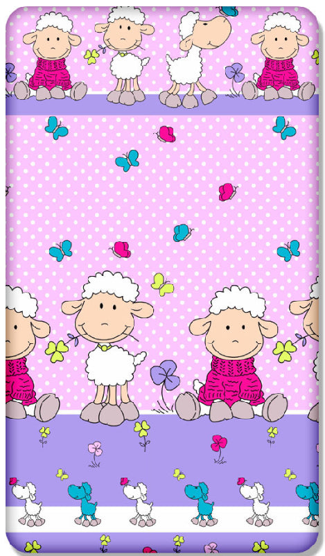 Baby Fitted Junior Bed Sheet Printed 100% Cotton Mattress 160X70cm Sheep Pink