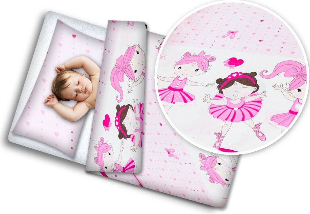Baby 4Pc Bedding Set Pillow Duvet Quilt Fit Cotbed 140X70cm Ballerina Pink - MyHappy Baby
