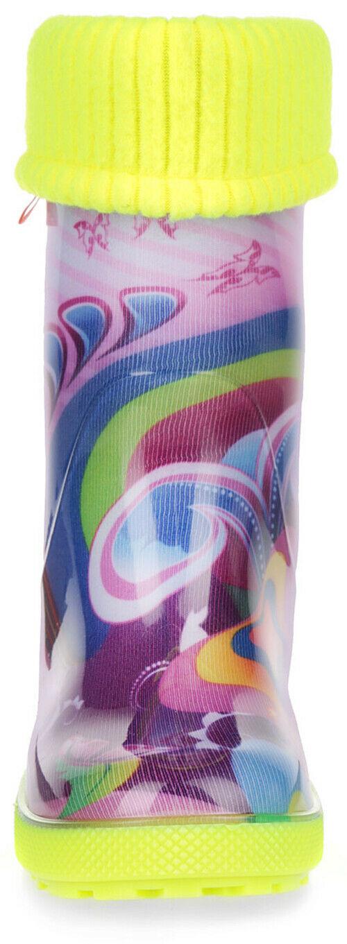 Wellies Kids Rain Snow Boots Removable Inner Lining Socks Wellington Purple Butterfly