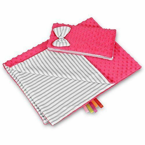 Warm Baby Blanket Dimple Double Sided Quilt Pillow 100X75cm Pink - Grey Stripes