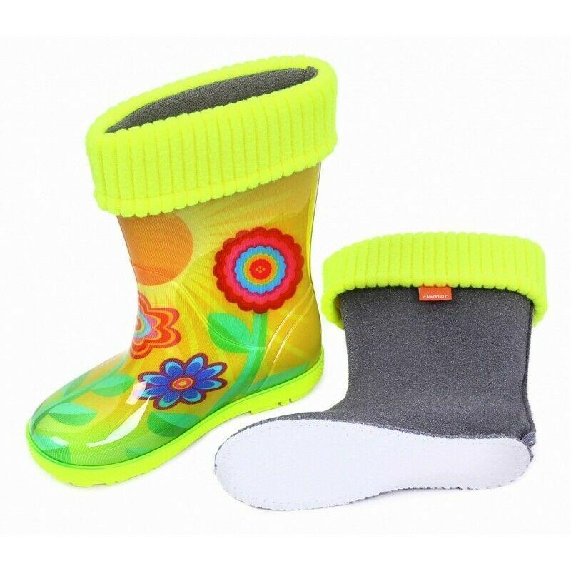 Wellies Kids Rain Snow Boots Removable Inner Lining Socks Wellington Sunny Flowers