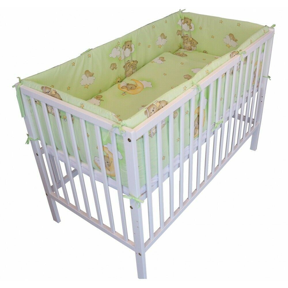 Padded Baby Bumper To Fit Cot 120x60 All Around 100% Cotton 360cm Bumper Ladder Green