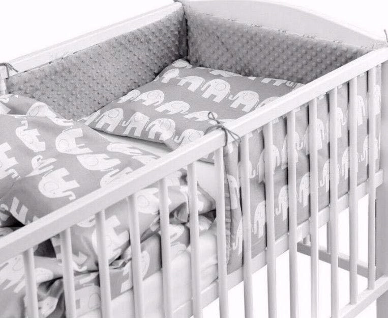 Baby 5Pc Dimple Bedding Set Duvet Quilt Fit Cotbed 140X70cm Dimple Grey/ Grey Elephants