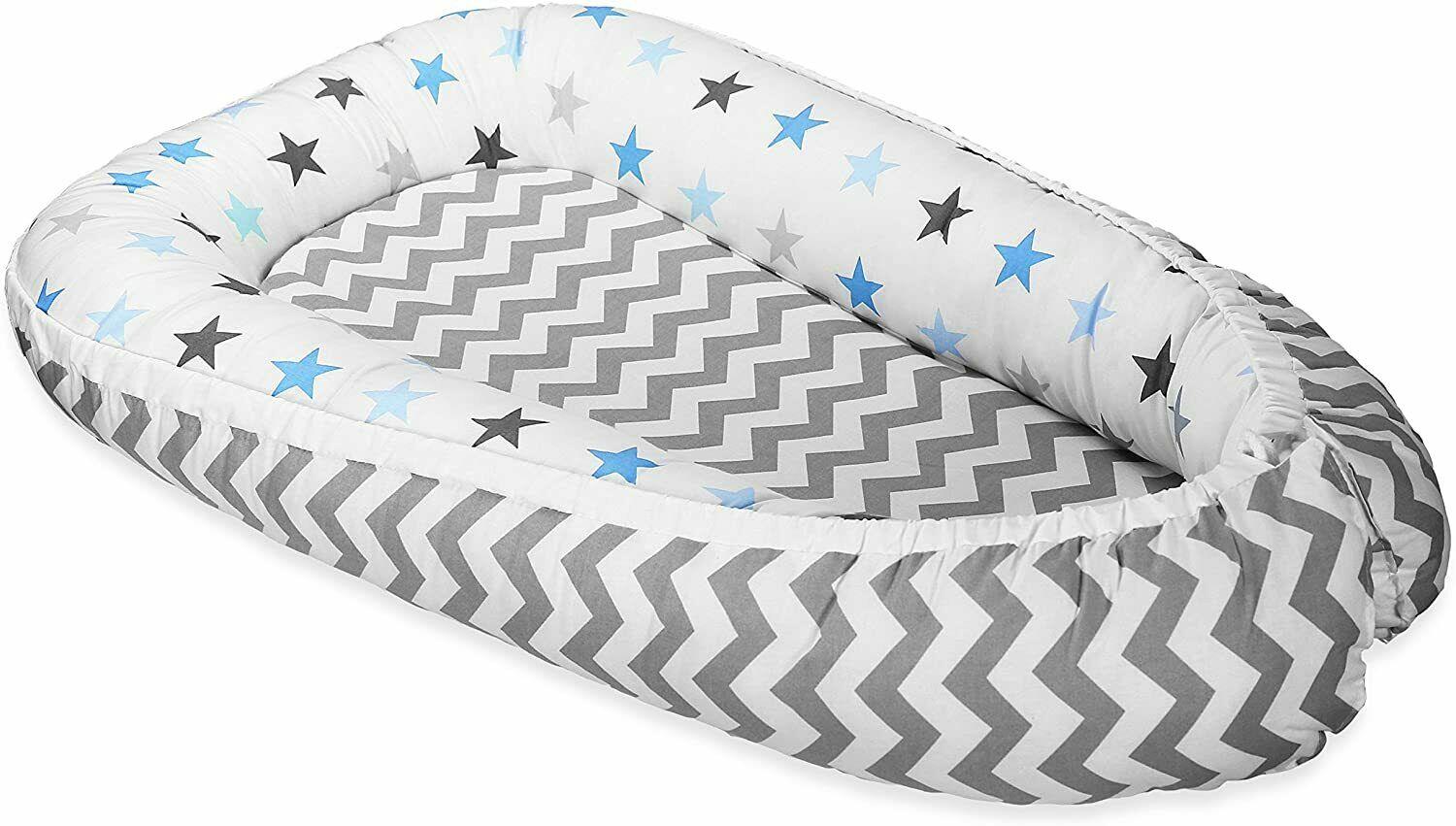 Baby Soft Cocoon Infant Reversible Sleep Nest Zig Zag/ Blue Grey Stars