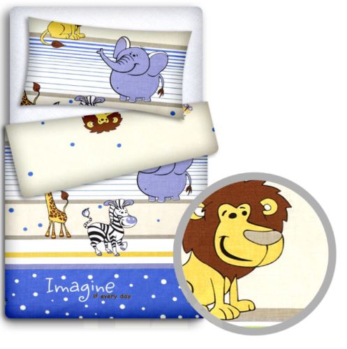 Baby 5Pc Bedding Set Pillow Duvet Quilt All-Round Bumper Fit Cotbed 140X70cm Safari Blue