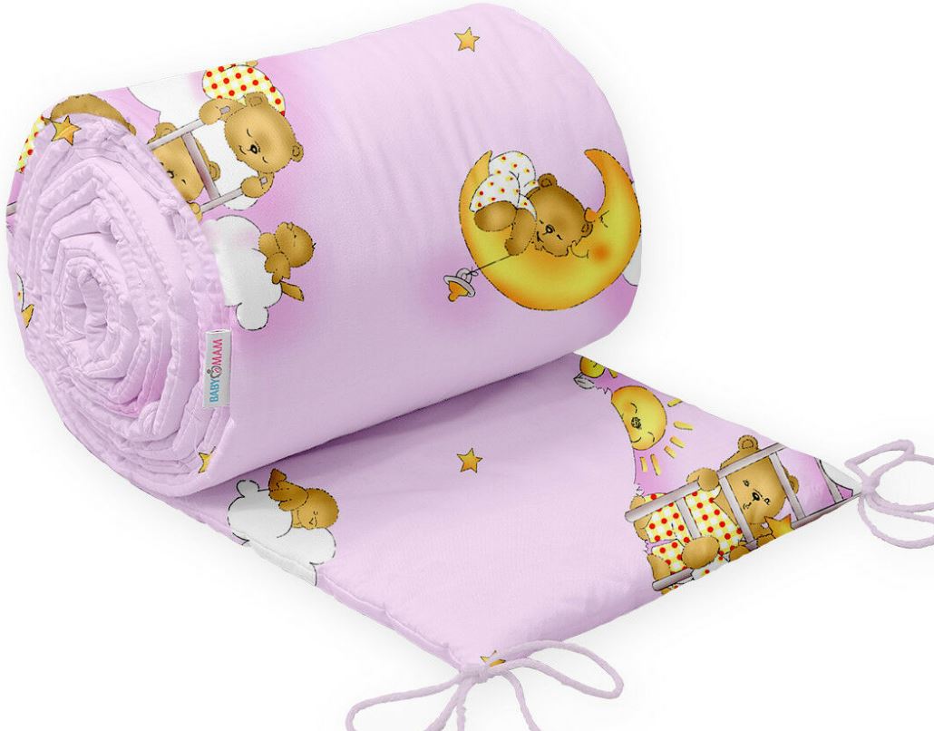Padded Bumper To Fit Baby Cot Bed All-Round Cotton 420cm Ladder Pink