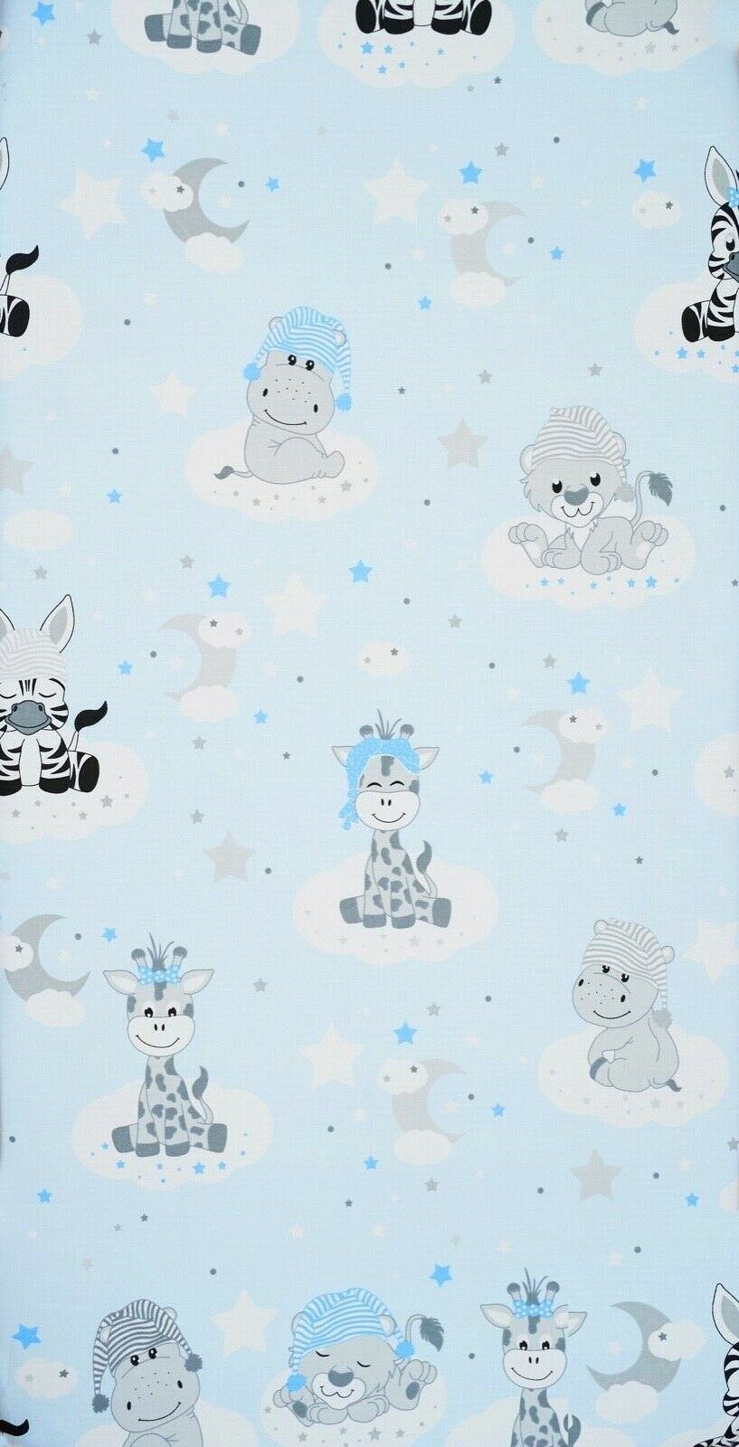 Baby Fitted Junior Bed Sheet Printed 100% Cotton Mattress 160X70cm Sweet Animals Blue