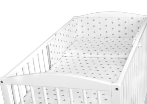 5Pc Bedding Set Nursery Pillow Duvet Bumper Fit Cot 120x60cm Small Grey Stars On White