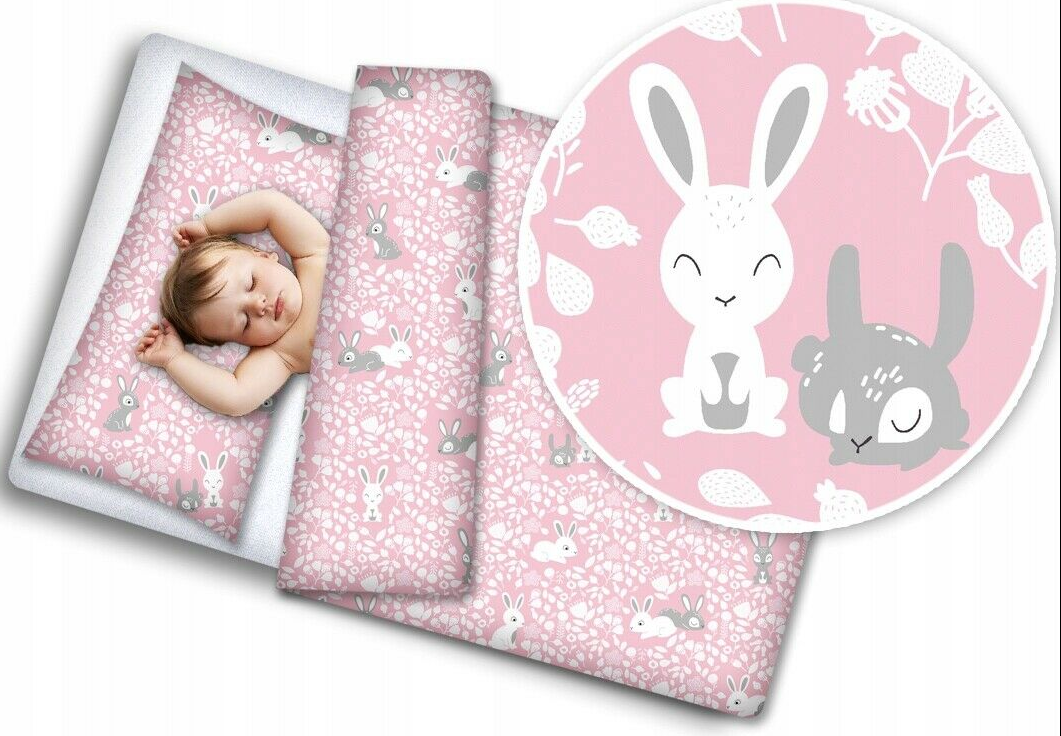 Baby 6Pc Bedding Set Pillow Duvet Quilt Sheet Bumper Fit Cotbed 140x70cm Bunny Pink - MyHappy Baby