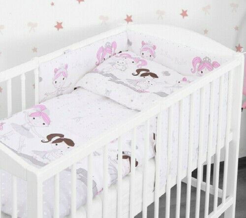 Baby 3Pc Bedding Set Pillow Duvet Bumper Fit Cotbed 140X70cm Ballerina Grey - MyHappy Baby