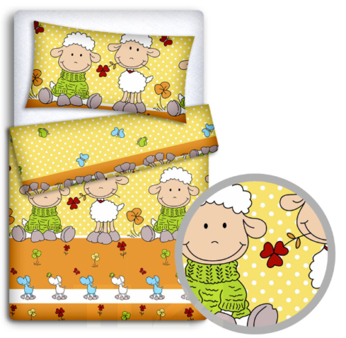 Bedding Set 4Pc Fit Kids Junior Bed 150X120 Sheep Yellow