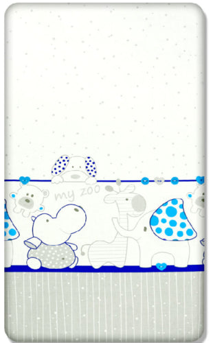 100% cotton fitted sheet printed design for baby crib 90x40cm Zoo blue