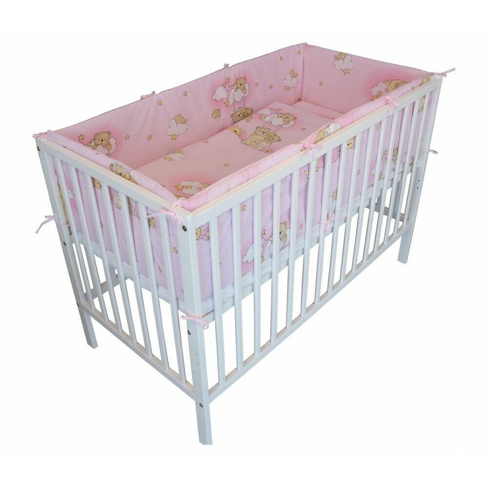 Padded Bumper To Fit Baby Cot Bed All-Round Cotton 420cm Ladder Pink