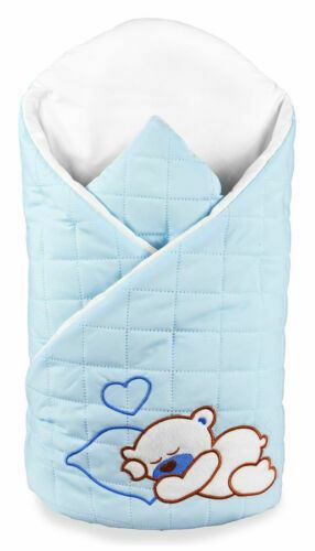 Baby Swaddle Wrap Newborn Bedding Blanket 100% Cotton Sleeping Bag Embroidery Blue