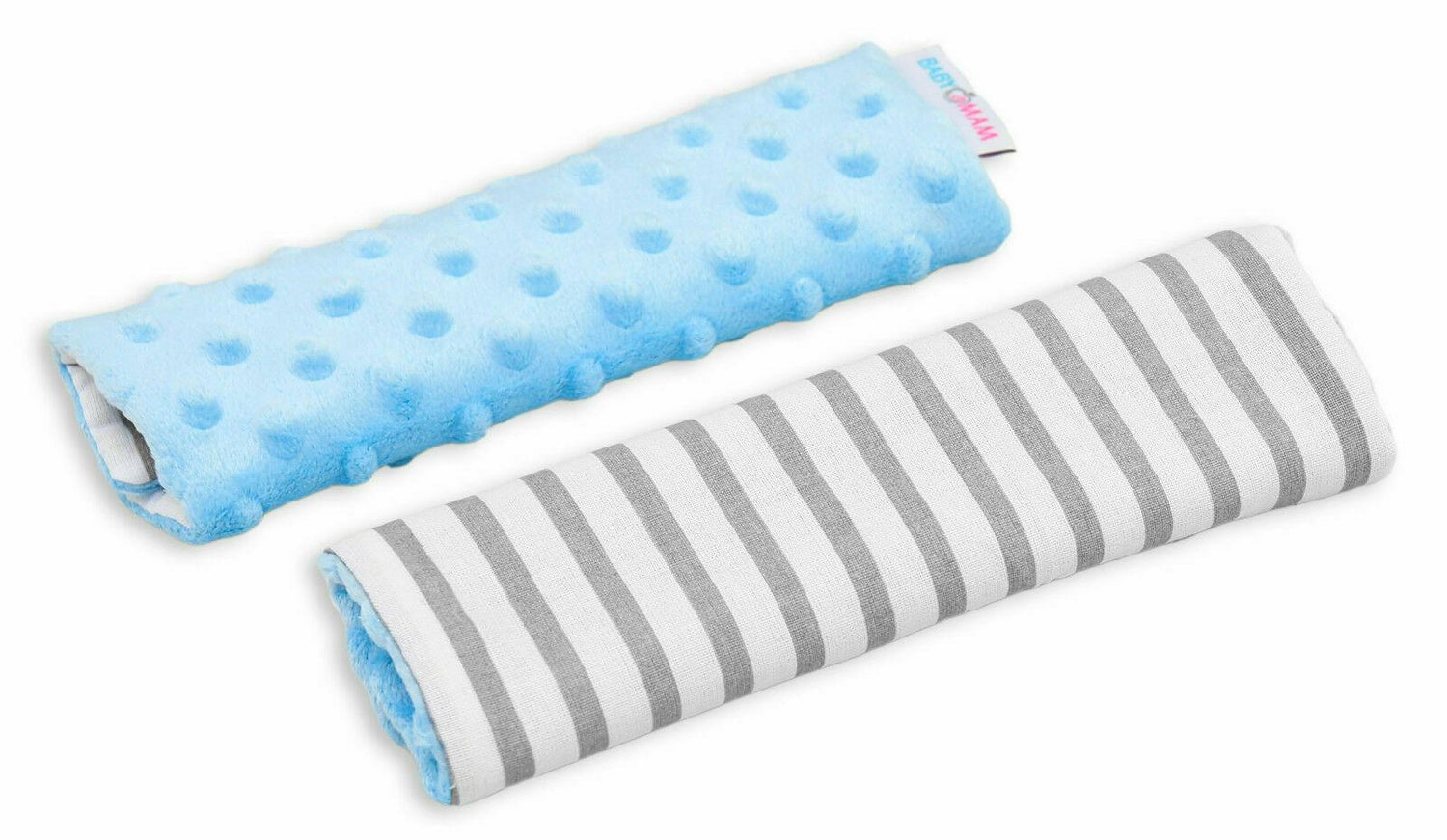 Dimple Belt Cover Car Seat Pram Pad Shoulder Soft Strap 2 Piece Blue/Stripes Grey