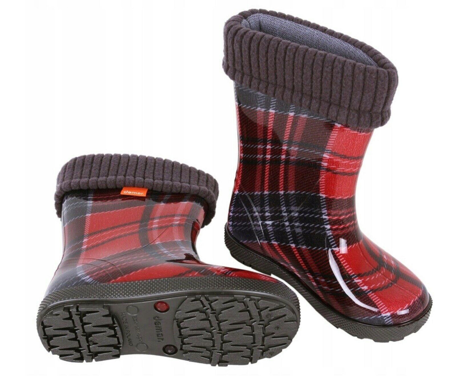 Wellies Kids Rain Snow Boots Removable Inner Lining Socks Wellington Tartan