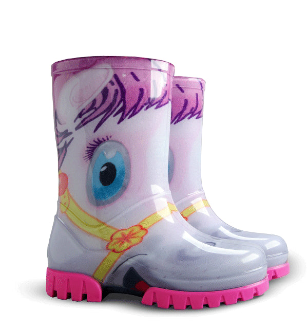 Wellies Kids Rain Snow Boots Removable Inner Lining Socks Wellington Pony