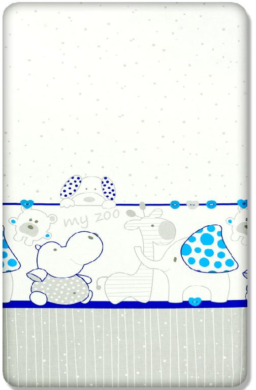 Baby Fitted Cot Sheet Printed Design 100% Cotton Mattress 120X60 cm Zoo Blue