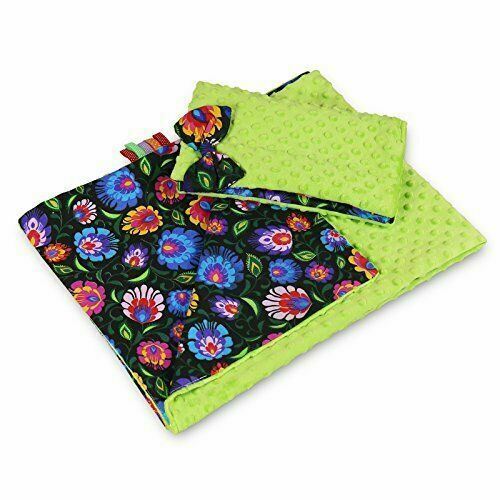 Warm Baby Blanket Dimple Quilt Pillow 100X75cm Green - Flowers On Dark