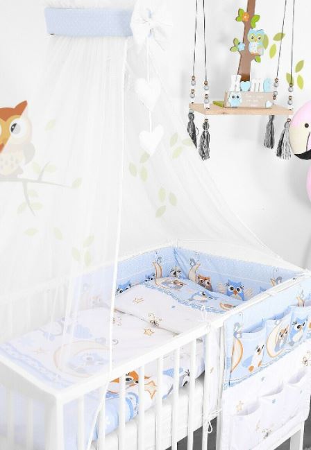 Baby bedding set 10pc fit cot bed 140x70cm - Owls moon blue - MyHappy Baby