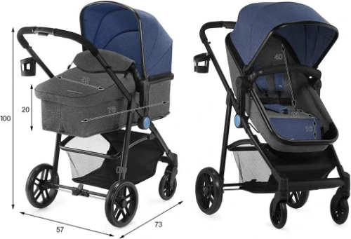 Pram 3 in 1 Set JULI DENIM Kinderkraft Pushchair with Infant Car Seat