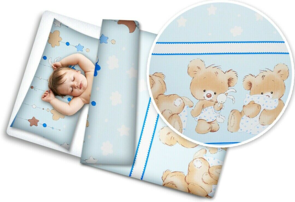 Baby bedding set 2pc 100% cotton pillowcase duvet cover 135x100cm - Cuddle bears blue