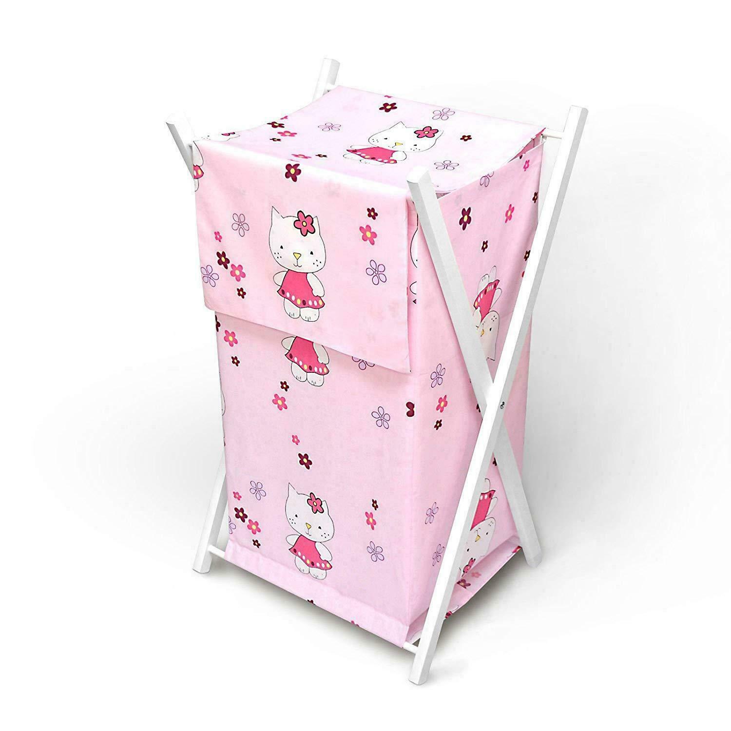 Laundry Basket with white wooden frame and storage removable linen HELLO KITTY