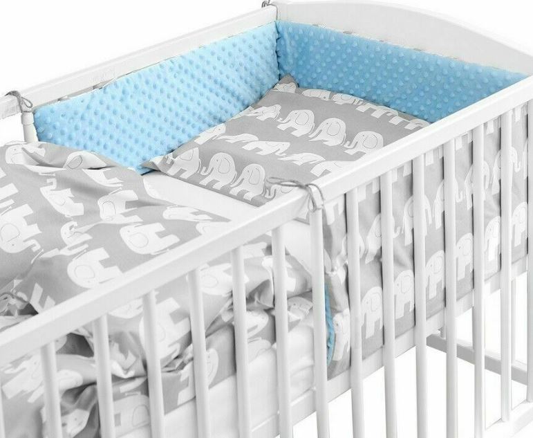 Baby 5Pc Dimple Bedding Set Pillow Duvet Quilt Bumper Fit Cotbed 140X70cm Dimple Blue/ Grey Elephants