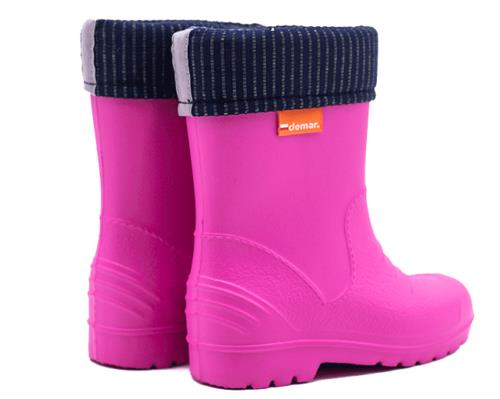 Wellies Kids Rain Snow Boots Removable Inner Lining Socks Wellington Demar Pink