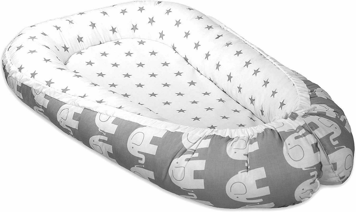 Baby Soft Cocoon Double-sided Bed Elephants Grey/Small Stars