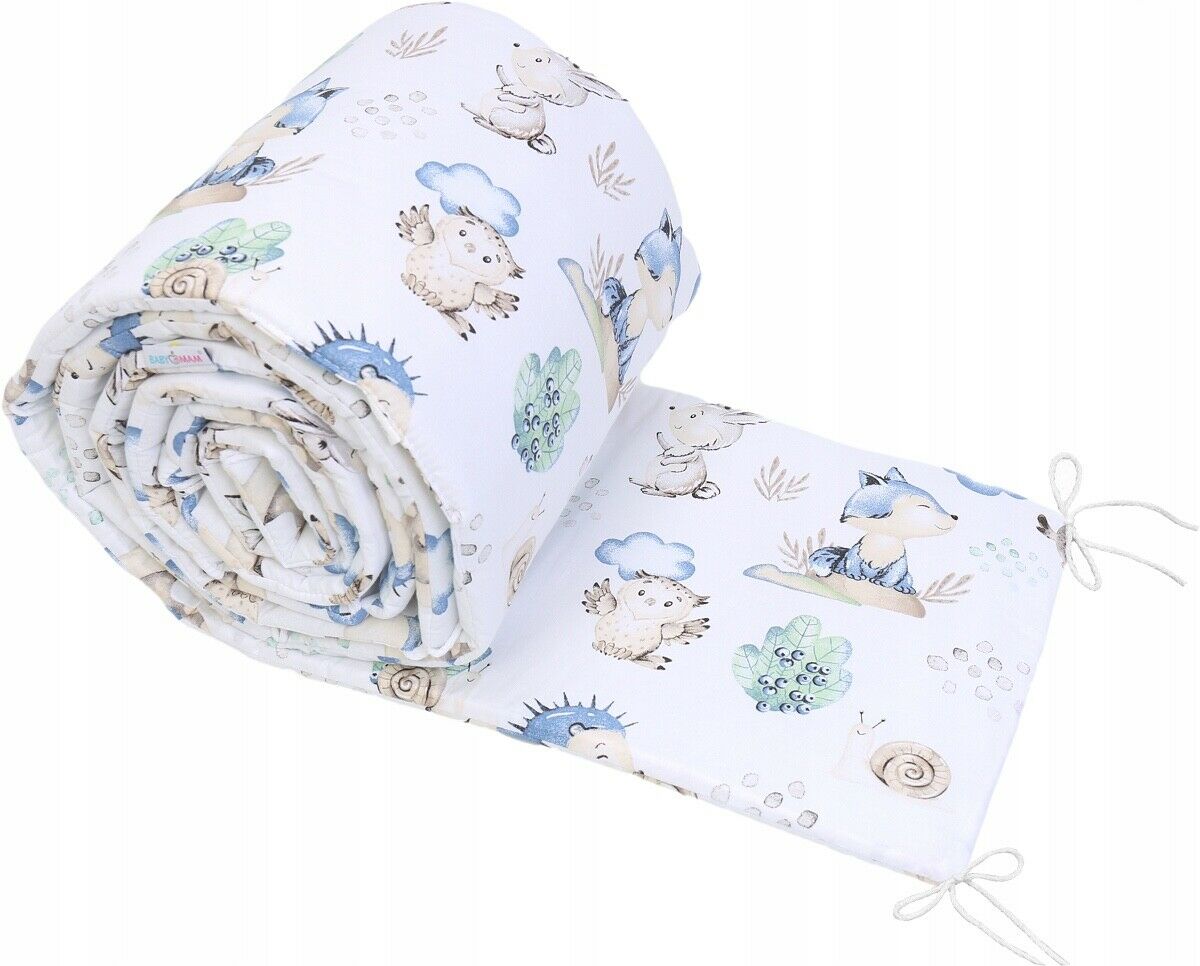 Padded Baby Bumper To Fit Cot 120x60cm All Around 100% Cotton 360cm Bumper Wolf in The Forest