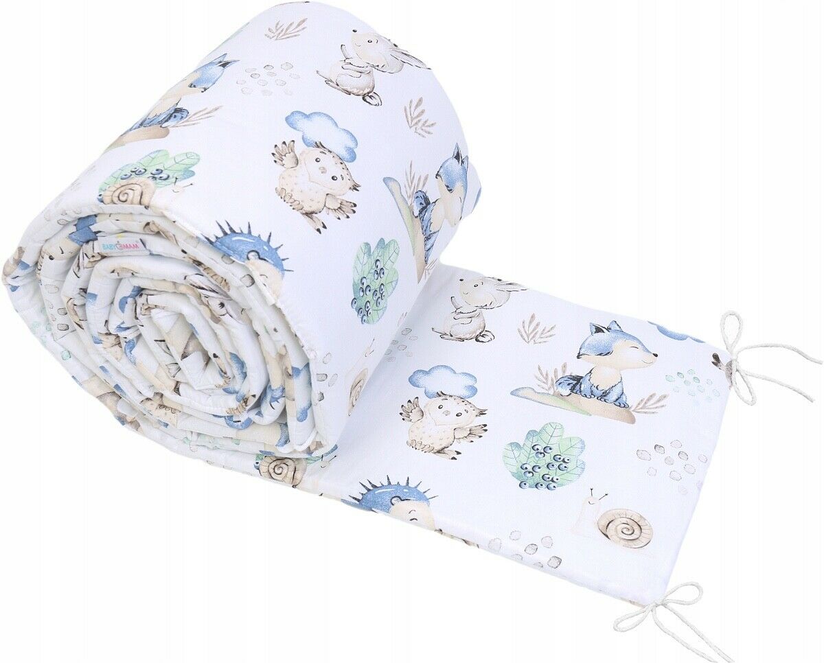 Padded baby bumper to fit cot 120x60 all around 100% cotton 360cm Bumper Wolf in The Forest
