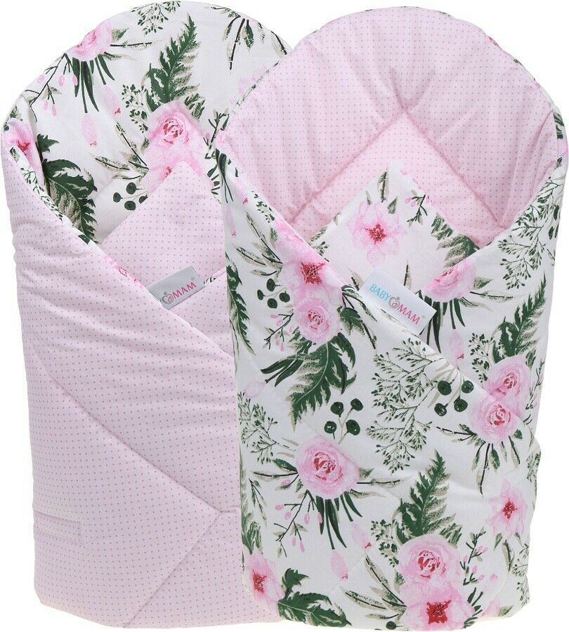 Baby Swaddle Wrap Newborn Bedding Blanket 100% Cotton Sleeping Bag Dots Pink/ Garden Flowers