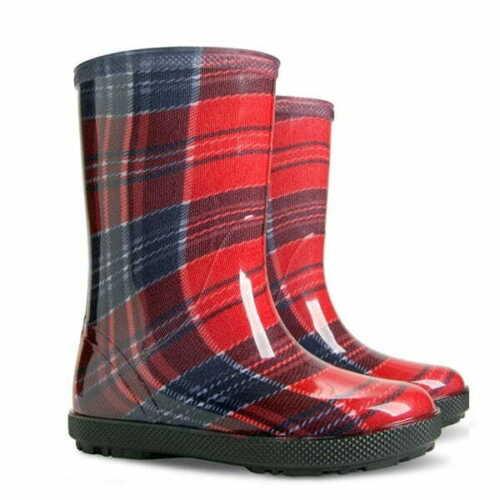 Wellies Kids Rain Snow Boots Removable Inner Lining Socks Wellington Tartan