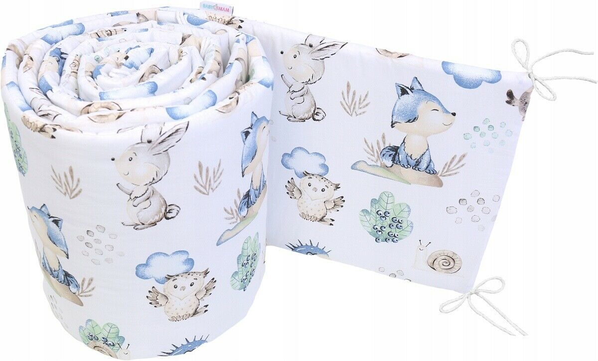 Padded Baby Bumper To Fit Cot 120x60cm All Around 100% Cotton 360cm Bumper Wolf in The Forest