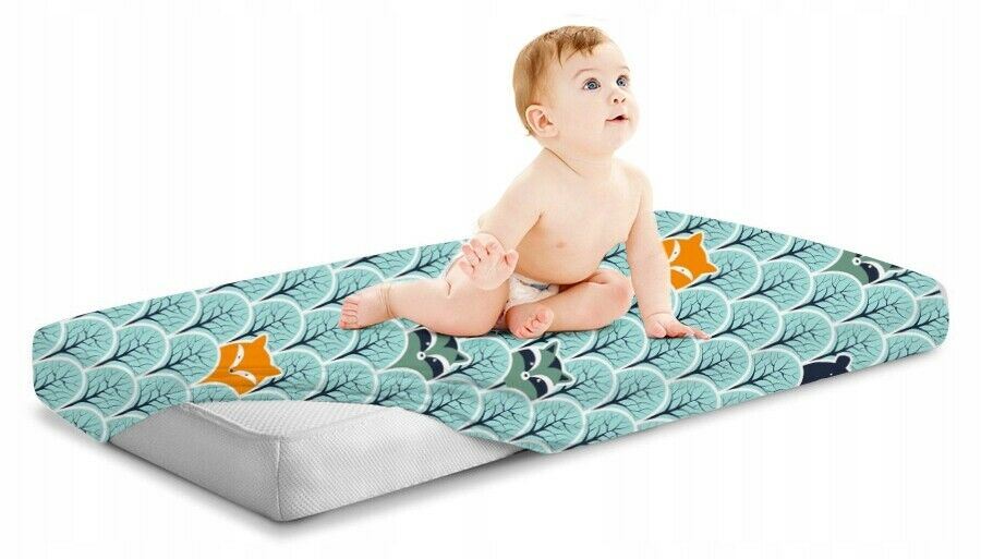 100% cotton fitted sheet printed design for baby crib 90x40cm Fox in forest turquoise - MyHappy Baby