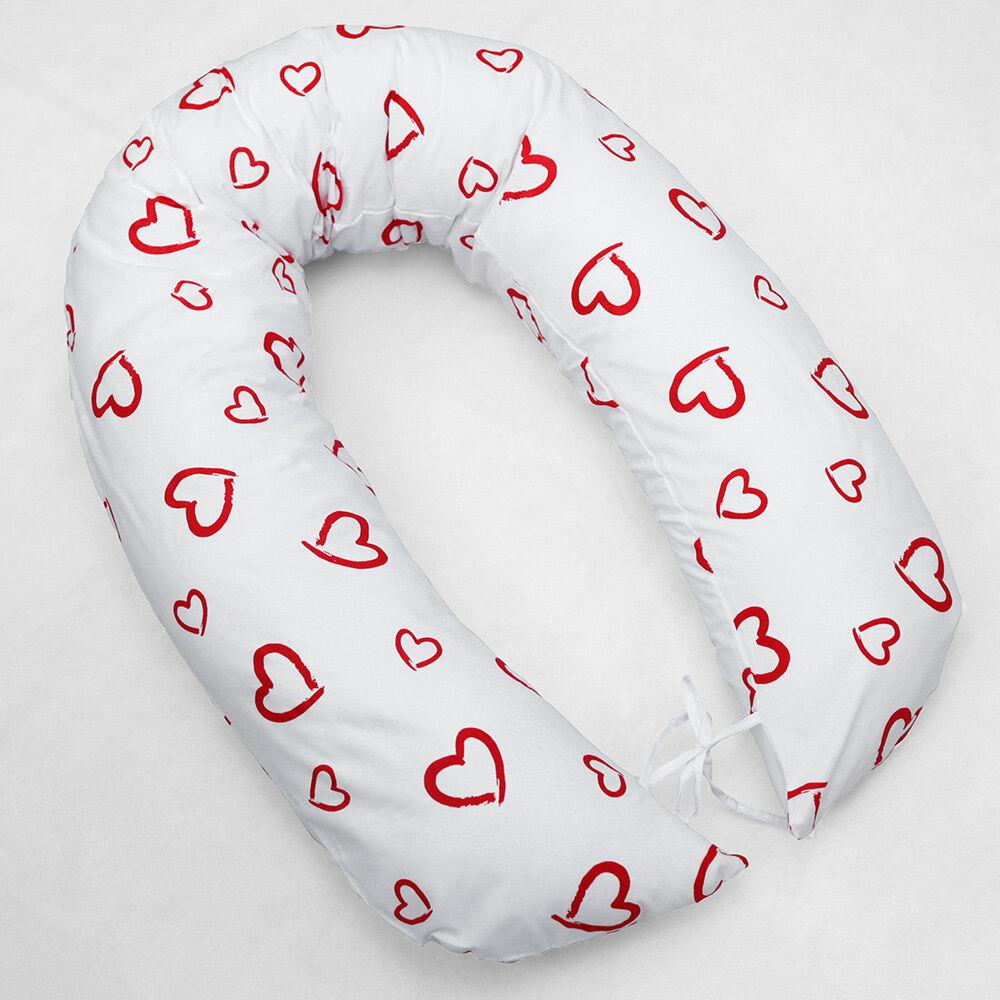 Large Brestfeeding Pillow Cover Baby Pregnancy 170cm Red Hearts On White