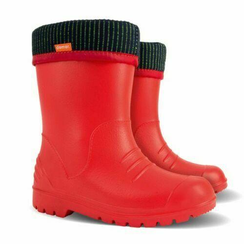 Wellies Kids Rain Snow Boots Removable Inner Lining Socks Wellington Demar Red